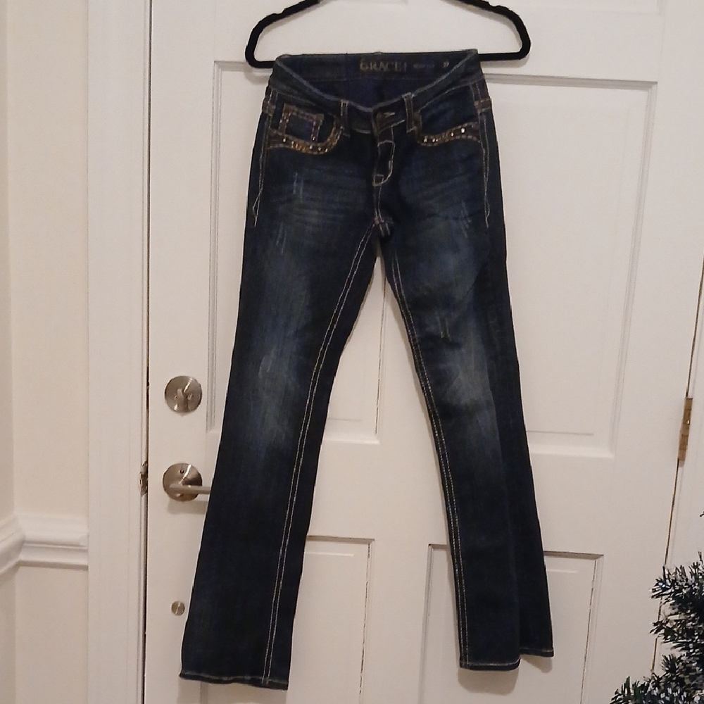 Grace in LA Dark Blue Boot Cut Jeans